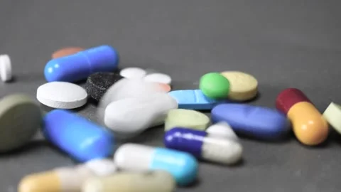 Multicolor medicines falling Stock Footage 133795788