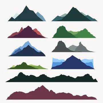 Multicolor of mountain silhouettes isolate in set Stock Illustration
