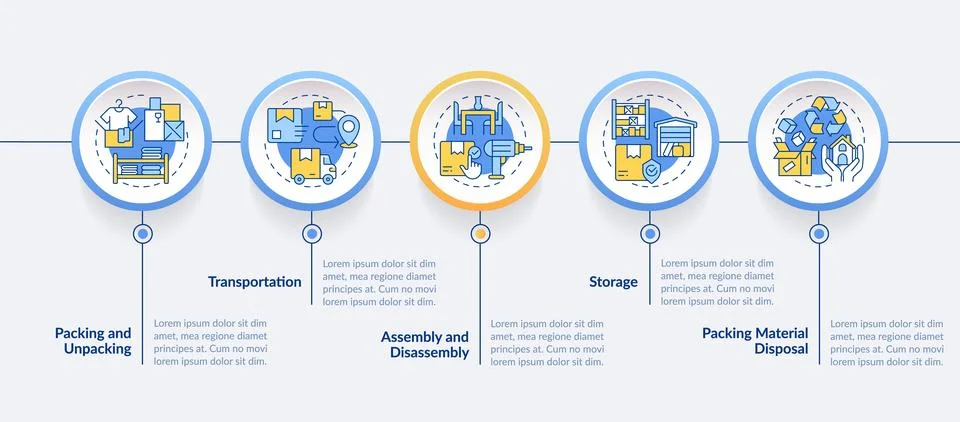 Multicolor moving service layout with line icons Stock Illustration