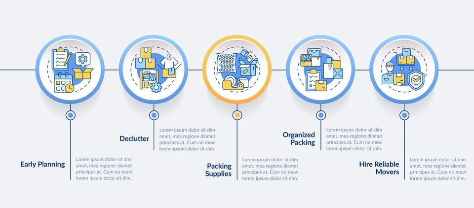 Multicolor moving service layout with thin linear icons 스톡 일러스트