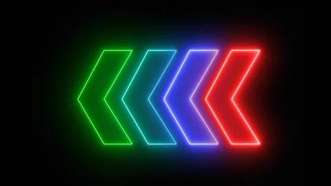 Multicolor neon arrow with glowing effect. Left arrow for road direction . .. Stock Photos