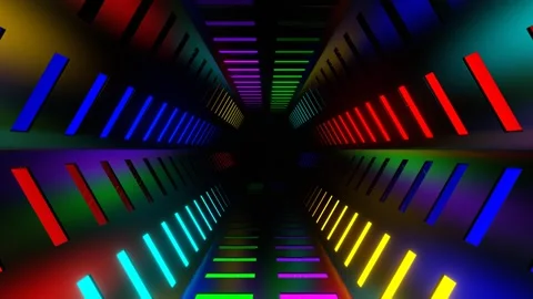 Multicolor Neon Bright Light Hex Tunnel Background VJ Loop in 4K Stock Footage 268595962
