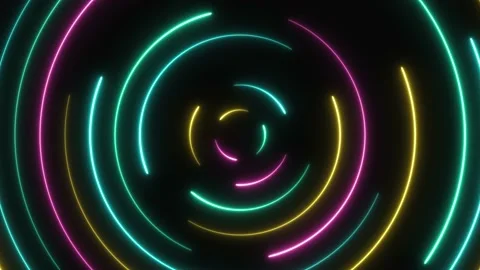 Multicolor neon circles on a black background. Seamless loop sci-fi motion Stock Footage 175285777