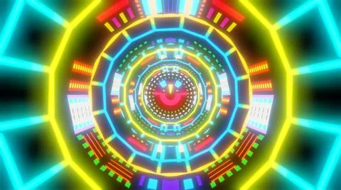 Multicolor Neon Psychedelic Smile Face Tunnel  Patterns Futuristic  Mandala Stock Illustration