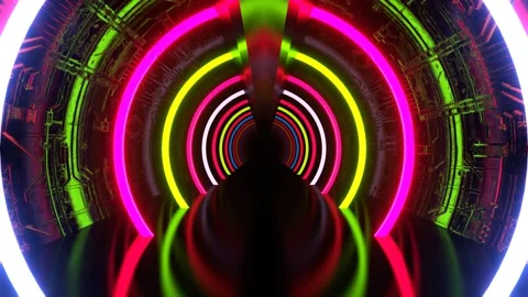 Multicolor Neon Strobe Corridor with Round Arches Background VJ Loop l 4K Stock Footage 303046137