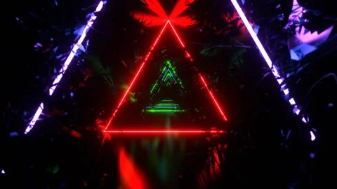 Multicolor Neon Triangle Tunnel with Tree Branches Background VJ Loop in 4K Video stock 316900890