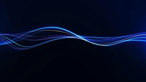 Multicolor neon wave lines on dark background, abstract light streaks with .. Stock Illustration