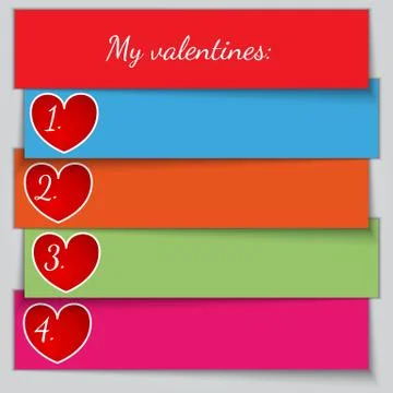 Multicolor paper enumerated valentine list Illustrazione stock