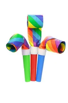 Multicolor party blowers Stock Photos