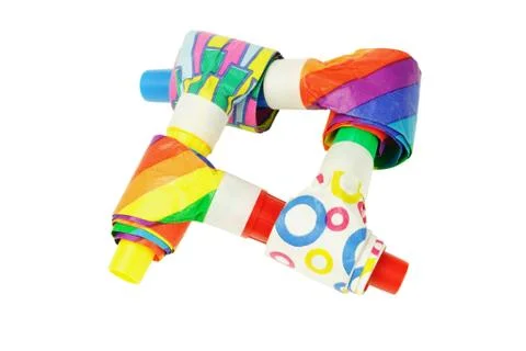 Multicolor party blowers Stock Photos