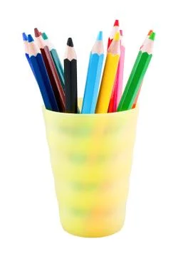Multicolor pencils in jar Stock Photos