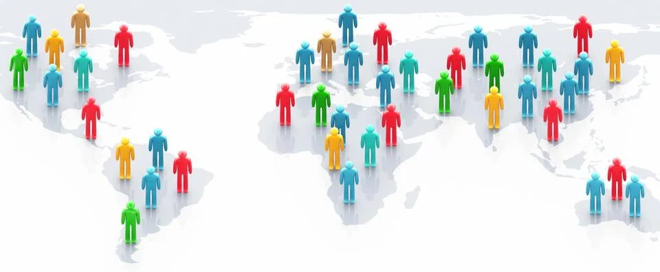 Multicolor people over world map Ilustração Stock