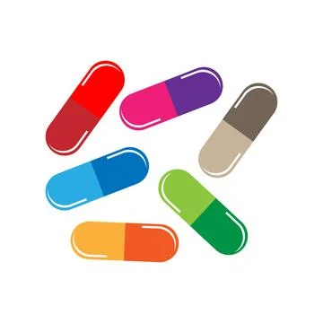 Multicolor pills capsules isolated on white background. Stock Illustration