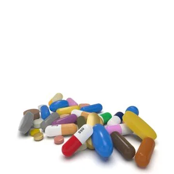 Multicolor pills isolated on white background 3d rendering Stock Illustration