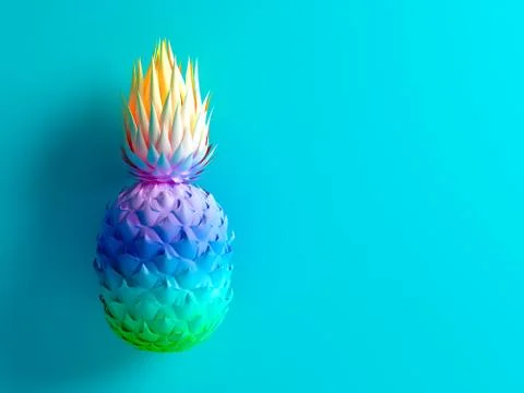 Multicolor pineapple on blue background 3D rendering Stock Illustration