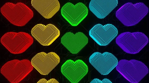 Multicolor Pixel Hearts Movement Background VJ Loop in 4K Stock Footage 262175281