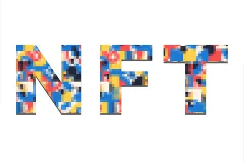 Multicolor pixel NFT sign over white isolated background. New trend for future Stock Illustration