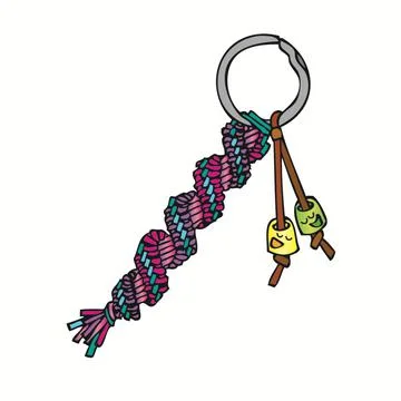 Multicolor Plastic String Lanyard Friendship Keychain with Smiling Beads Stock Illustration