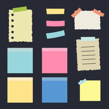 Multicolor post it notes isolated. Colored sheets of note papers vector illus Illustrazione stock