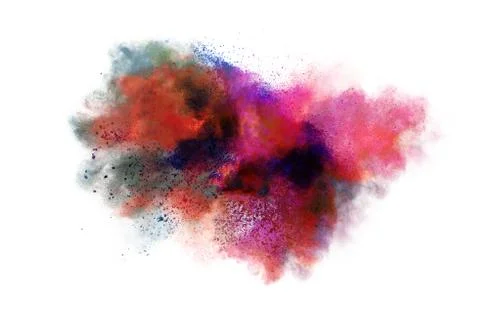 Multicolor powder explosion on white background. Stock Illustration