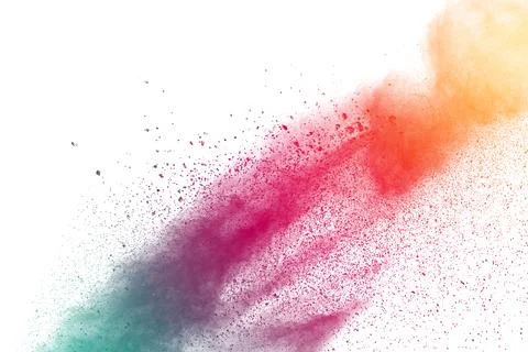 Multicolor powder explosion on white background. Colored cloud. Colorful du.. Stock Photos