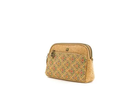 Multicolor printed cork handbag with smooth natural finish. Stock Photos