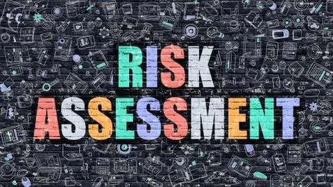 Multicolor Risk Assessment on Dark Brickwall. Doodle Style Illustrazione stock