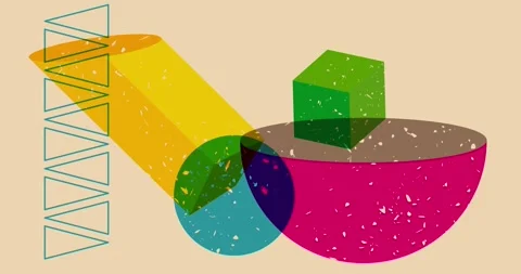 Multicolor risograph backdrop with geometric elements animation Stock Footage 280284861