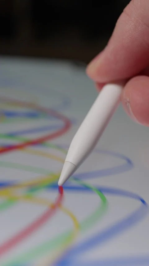 Multicolor Scribbling With Digital Pen On Modern Tablet Stock Footage 308580136
