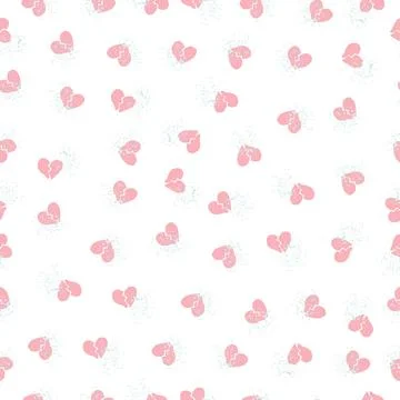 Multicolor seamless pattern from pink hearts, blue blots. Free form abstract Stock-Illustration