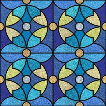 Multicolor seamless pattern. Sketch of a blue stained glass window. Stock Illustration
