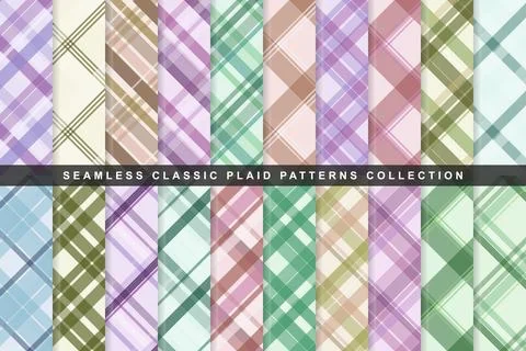 Multicolor seamless plaid fabric textile backgrounds with diagonal grid lin.. Stock Illustration