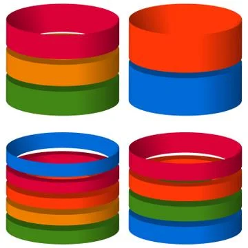 Multicolor segmented 3d cylinders, cylinder icons. Elements for levels, multi Illustrazione stock