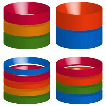 Multicolor segmented 3d cylinders, cylinder icons. Elements for levels, multi 스톡 일러스트