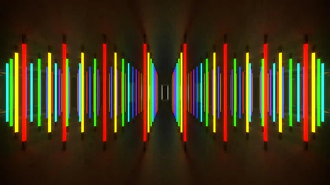 Multicolor Sequential Light Wave in Cracked Mirror Room Background VJ Loop Stock Footage 344577776