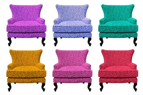 Multicolor set of sofa isolated Stock Photos