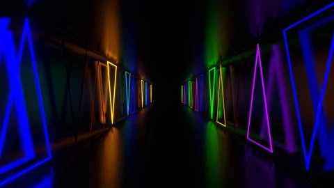 Multicolor Side Neon Strobe Triangles in Tunnel Background VJ Loop in 4K Stock Footage 277934323