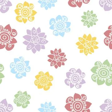Multicolor Simple Flower heads Pattern Scattered On White Stock Illustration