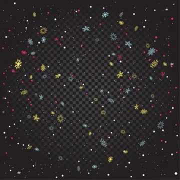 Multicolor snowfall template on dark background Stock Illustration