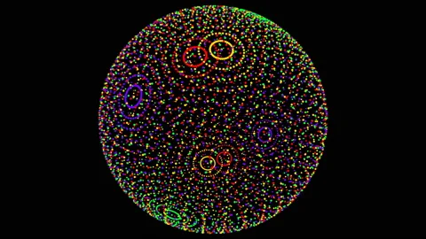 Multicolor Sphere Of Spinning Points, Particles. Loop animation. Stock Footage 102946906