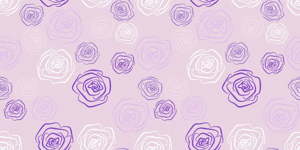 Multicolor spring floral Seamless pattern white and violet line art Rose Flower Stock Illustration