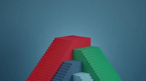 Multicolor staircases with blank step platform, 3D render illustration Stock Illustration