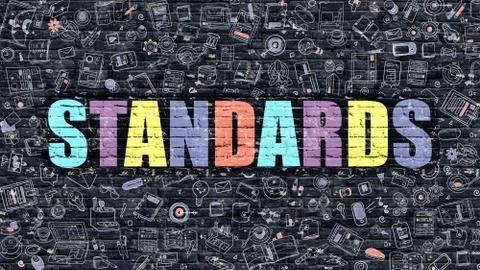 Multicolor Standards on Dark Brickwall. Doodle Style Illustrazione stock