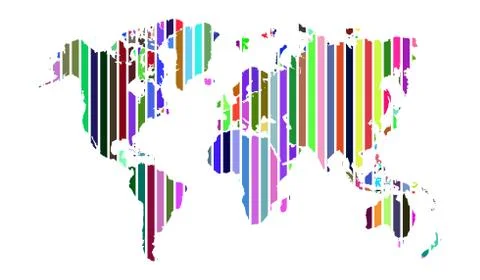 Multicolor stripe world map Stock Illustration