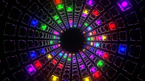 Multicolor Strobe Mirrored Square Elements Tunnel Background VJ Loop in 4K Video stock 267881288