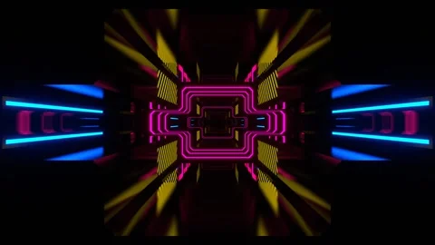 Multicolor Super Cool Sci-Fi Neon Digital Tunnel Background VJ Loop in 4K Stock Footage 337926673