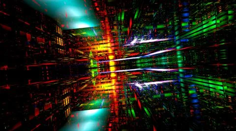 Multicolor tech background with perspective effect - 3d illustration Stock Illustration