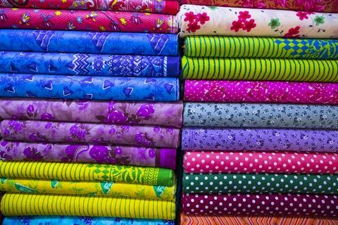 Multicolor textile printed fabrics pattern texture background wallpaper Stock Photos