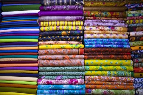 Multicolor textile printed fabrics pattern texture background wallpaper Stock Photos