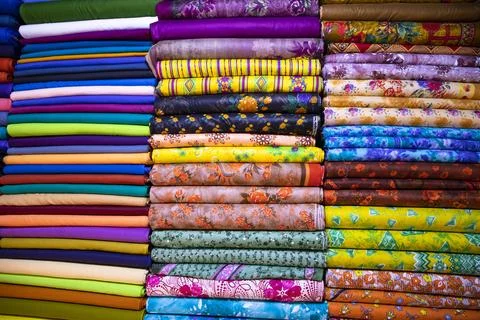 Multicolor textile printed fabrics pattern texture background wallpaper Stock Photos